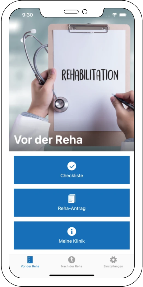 Appscreen vor der Reha